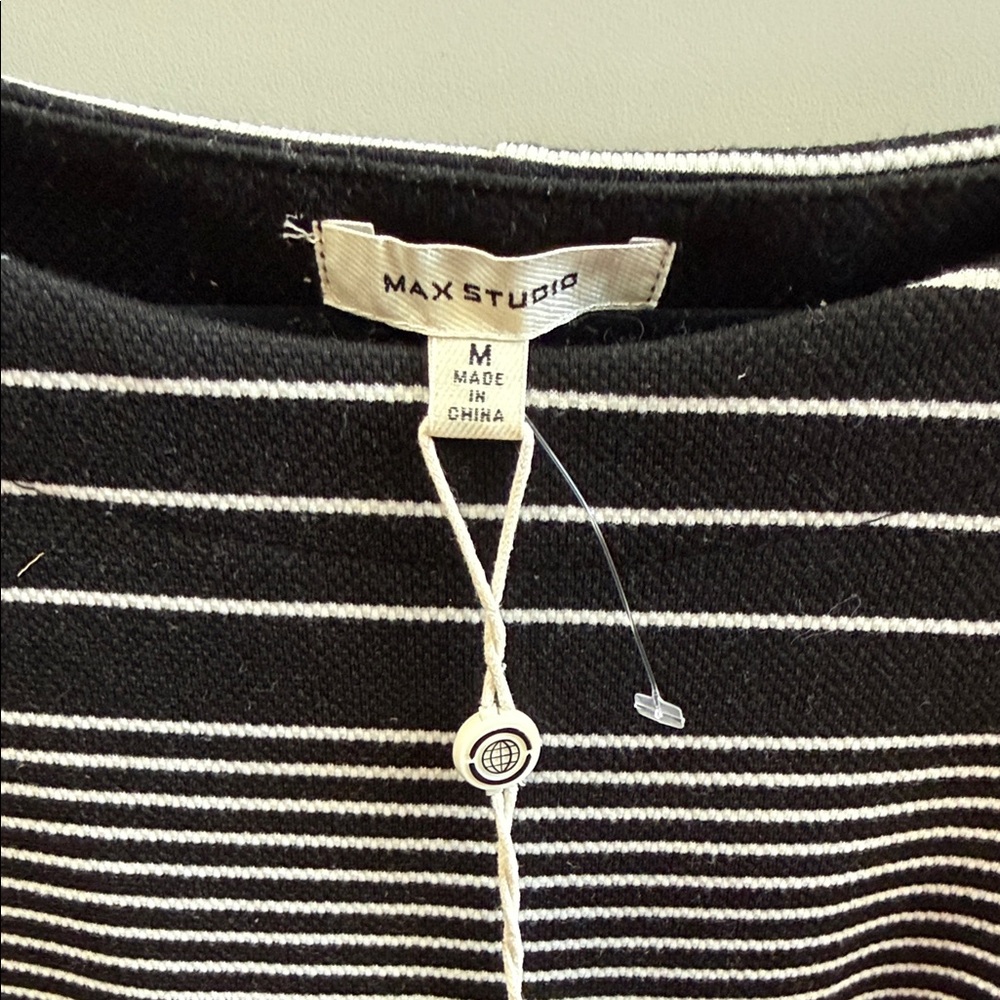 Max Studio Black and White Striped Short Sleeve Top - Picture 2 of 3